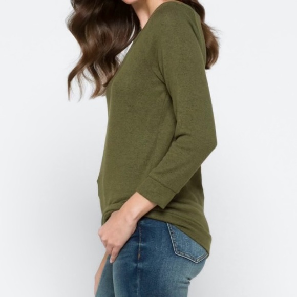 Brushed Knit Top 3/4 Sleeves Olive green - Picture 2 of 8
